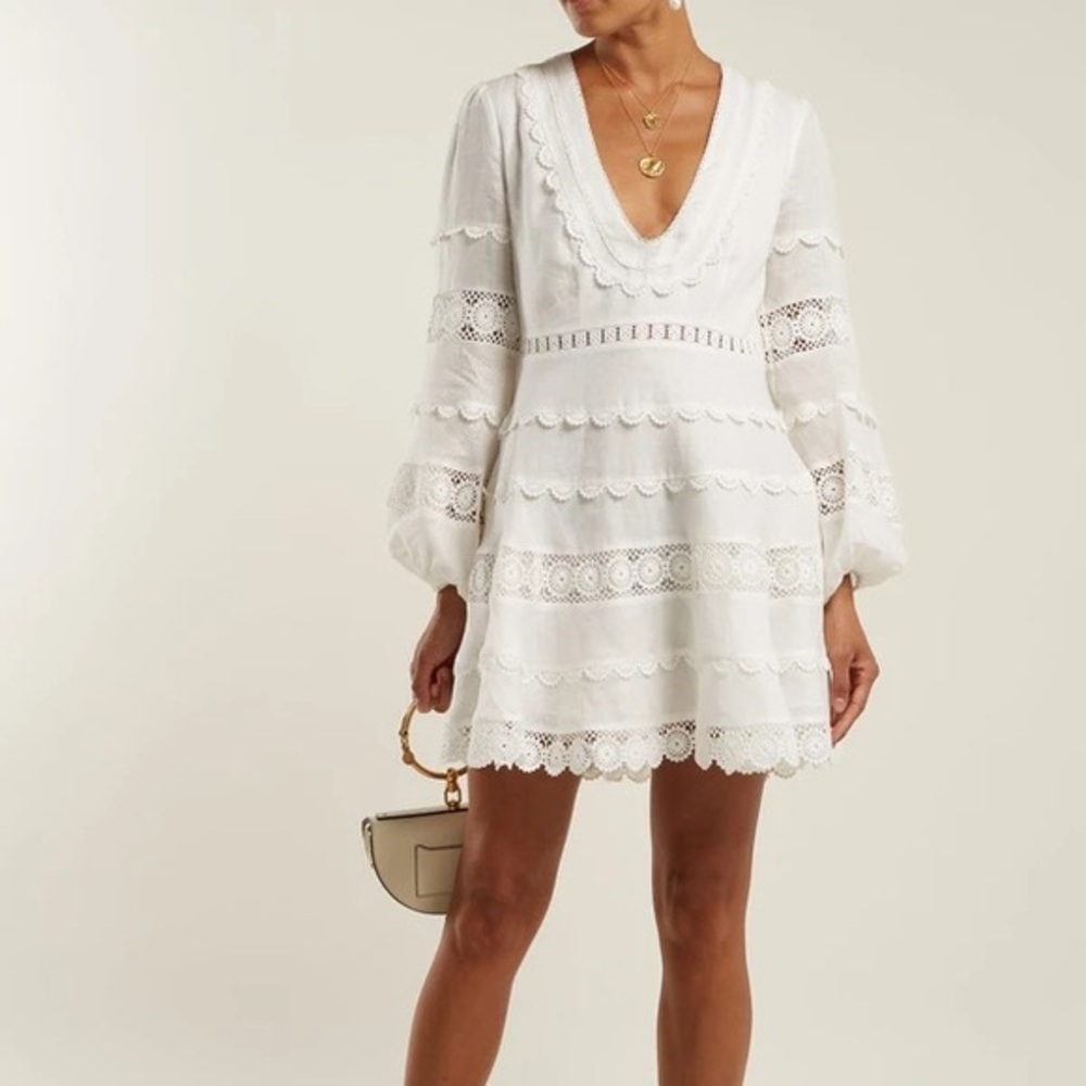 Zimmermann Castile Plunge Dress in white lace!